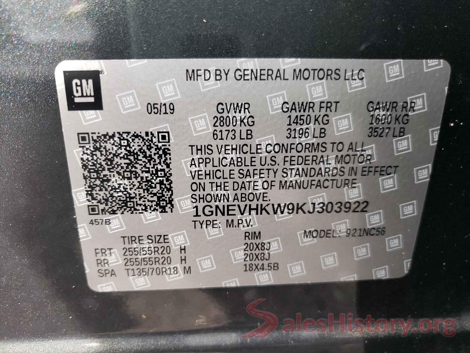 1GNEVHKW9KJ303922 2019 CHEVROLET TRAVERSE