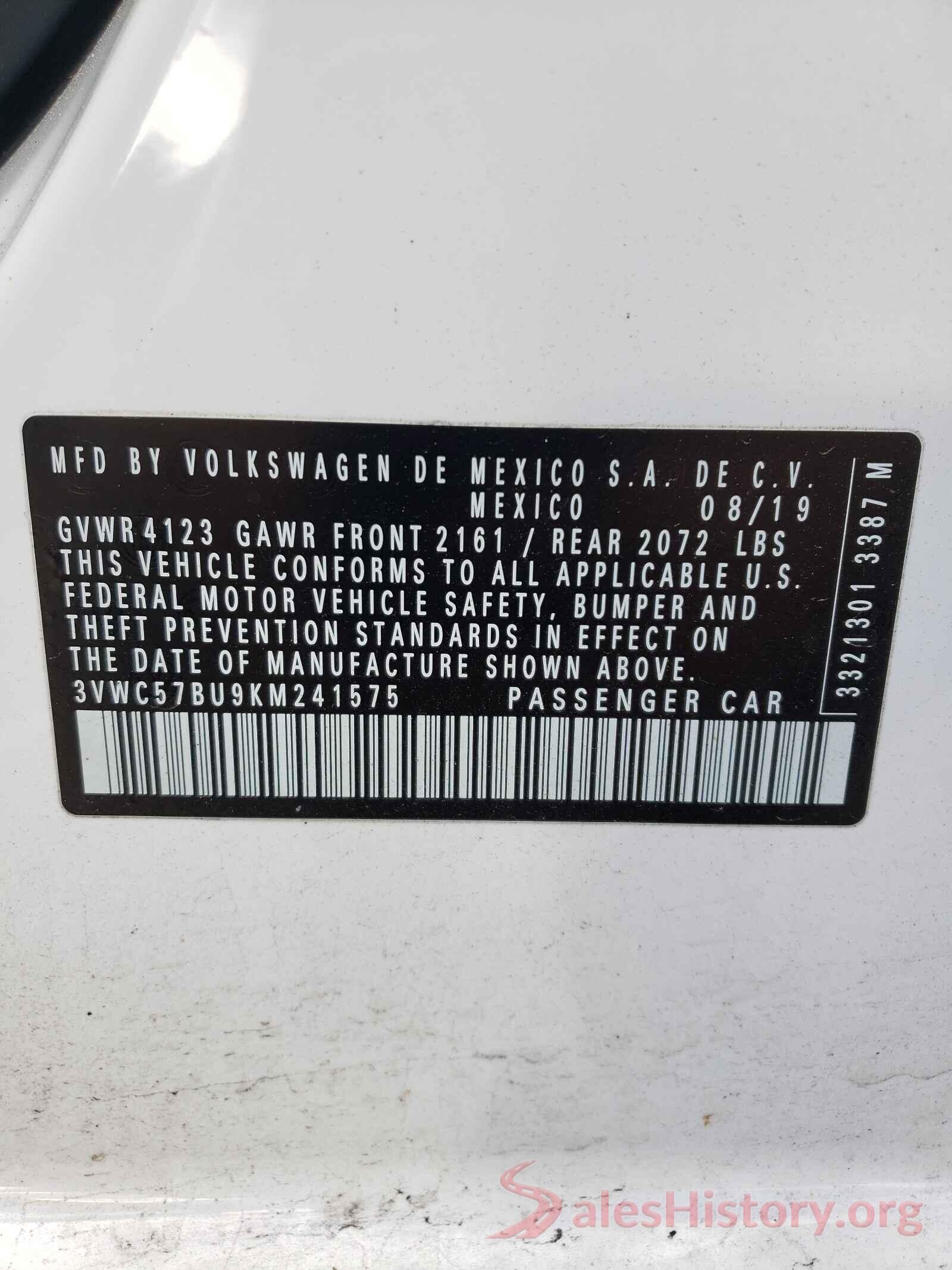 3VWC57BU9KM241575 2019 VOLKSWAGEN JETTA