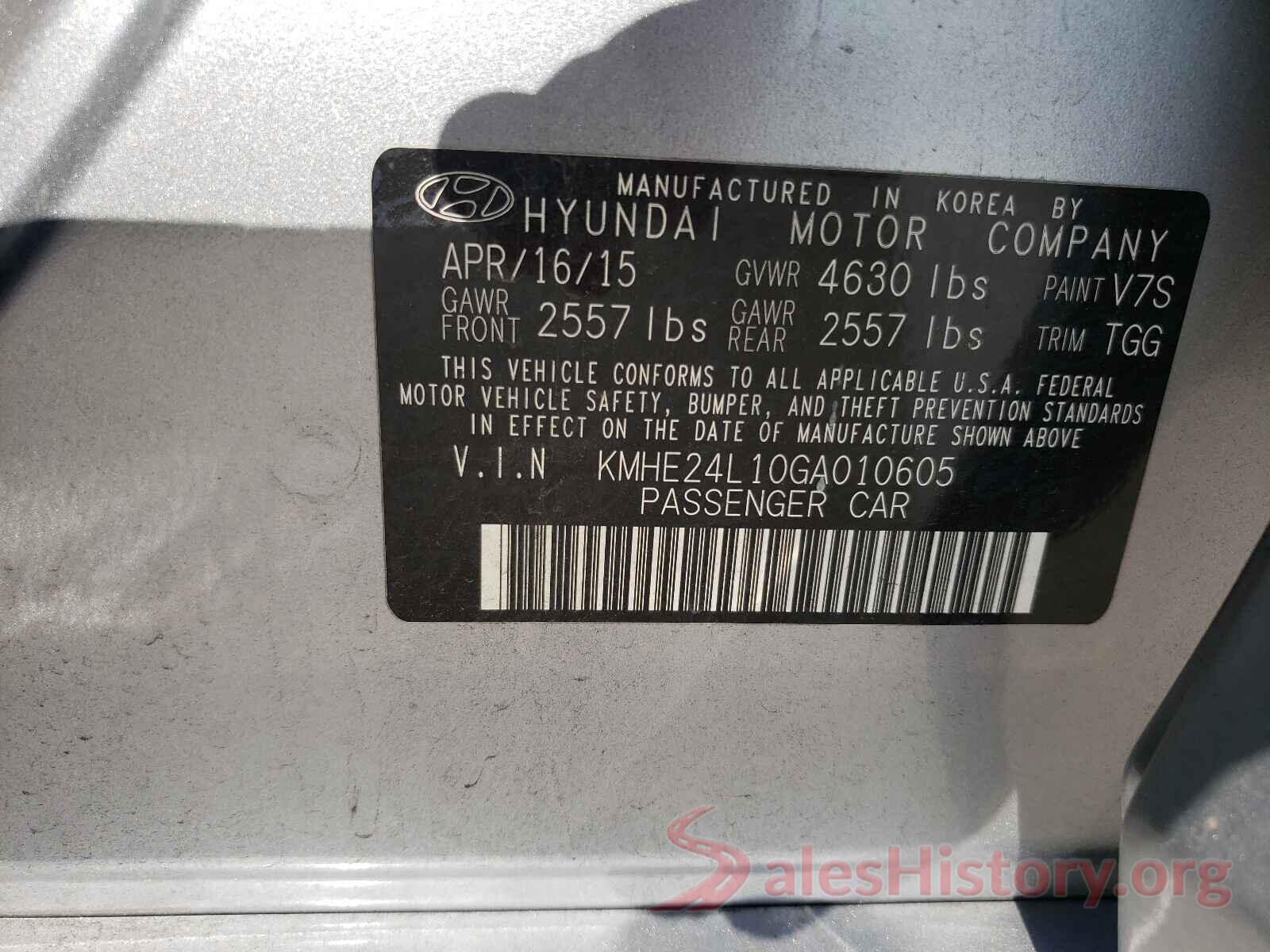 KMHE24L10GA010605 2016 HYUNDAI SONATA