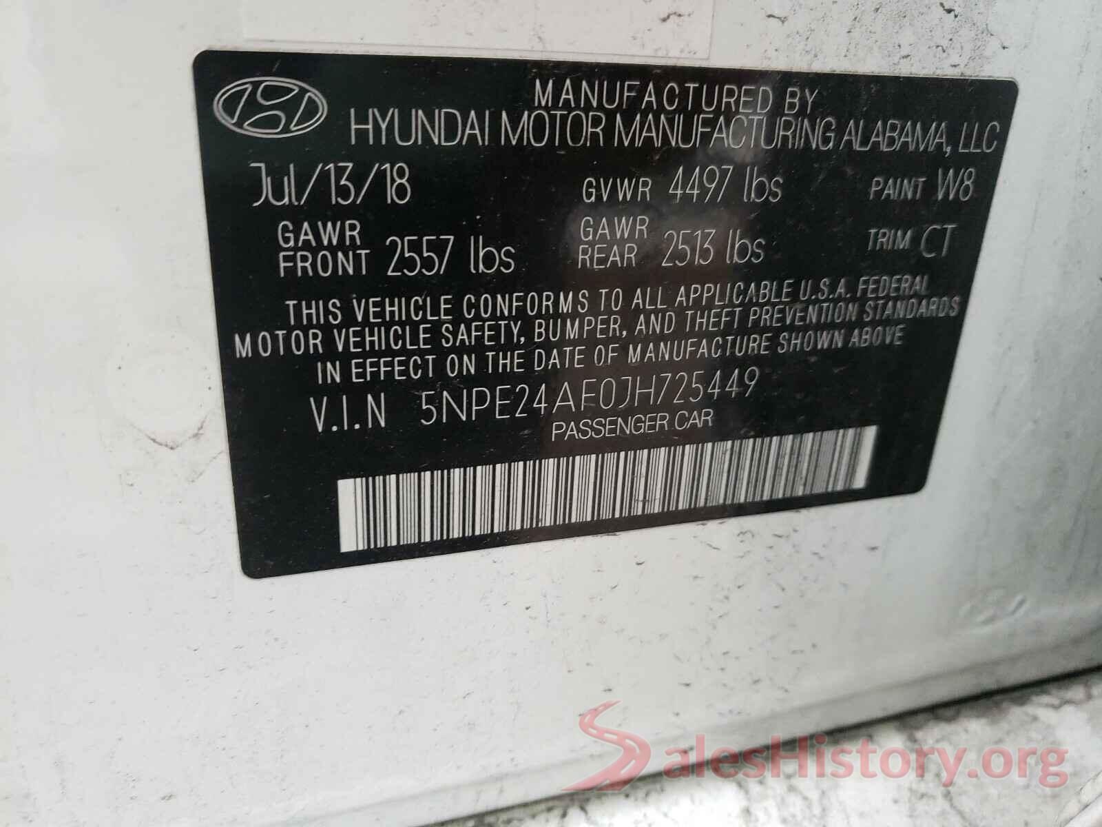 5NPE24AF0JH725449 2018 HYUNDAI SONATA