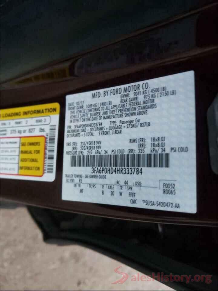 3FA6P0HD4HR333784 2017 FORD FUSION