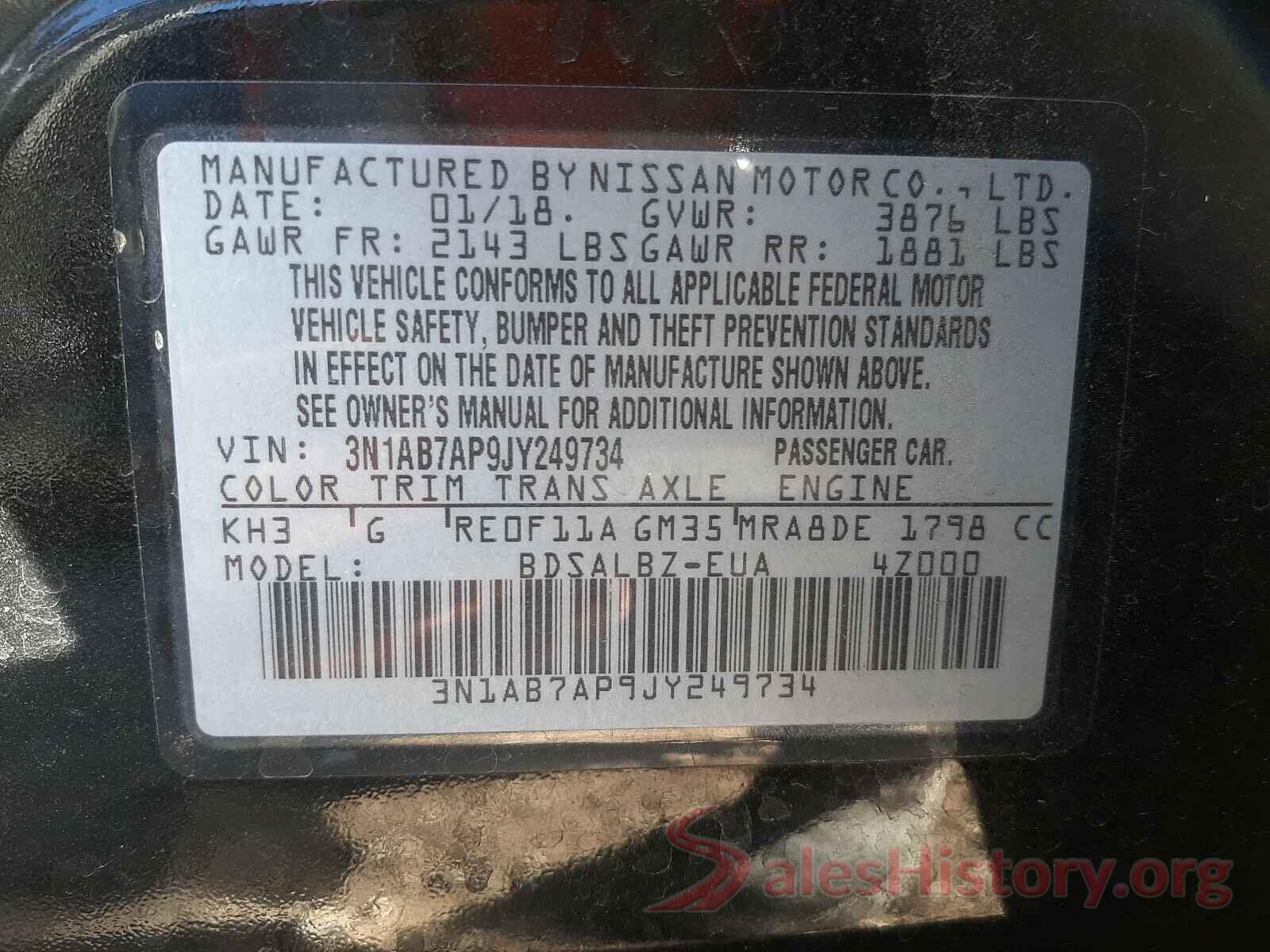 3N1AB7AP9JY249734 2018 NISSAN SENTRA