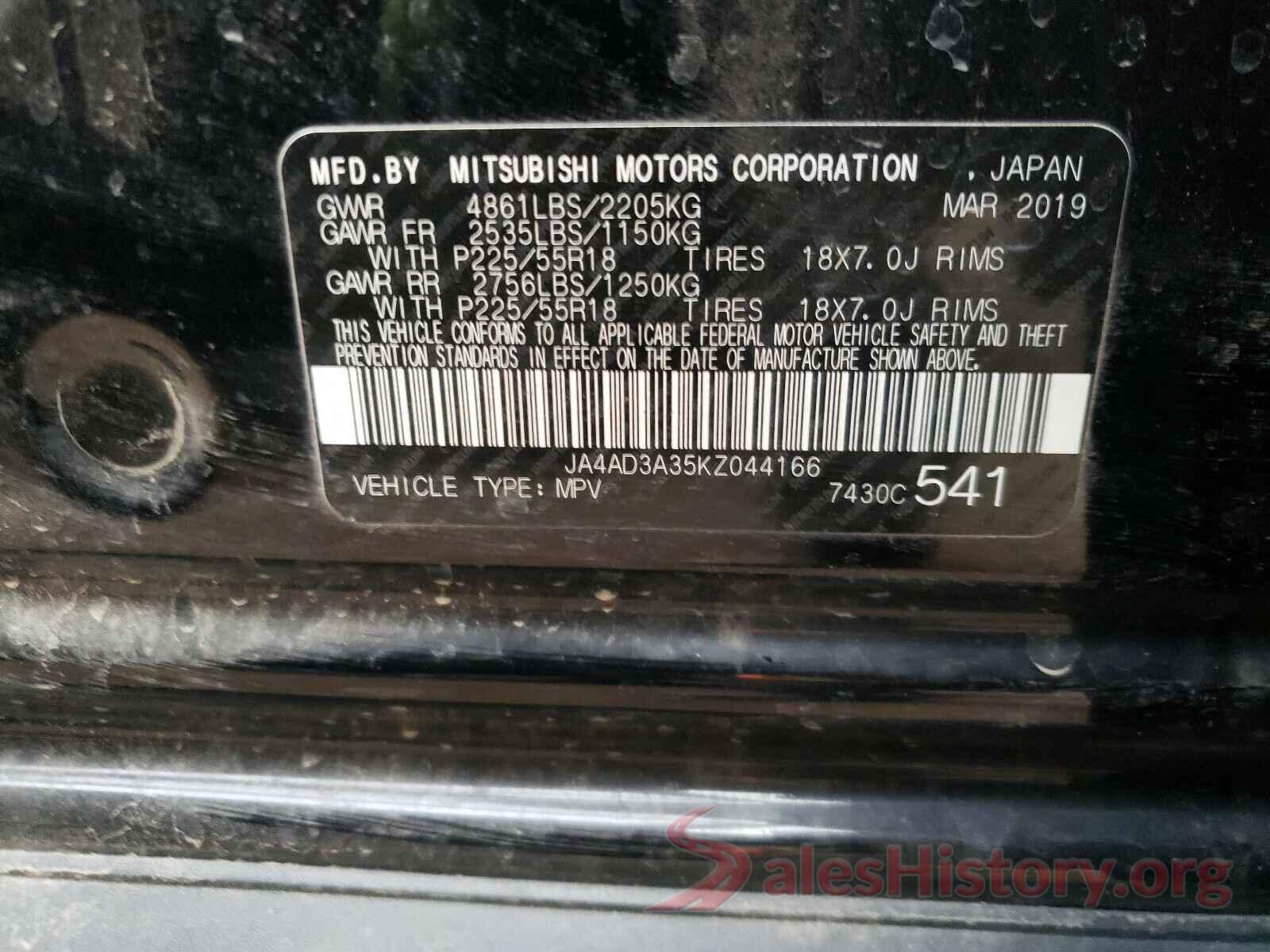 JA4AD3A35KZ044166 2019 MITSUBISHI OUTLANDER