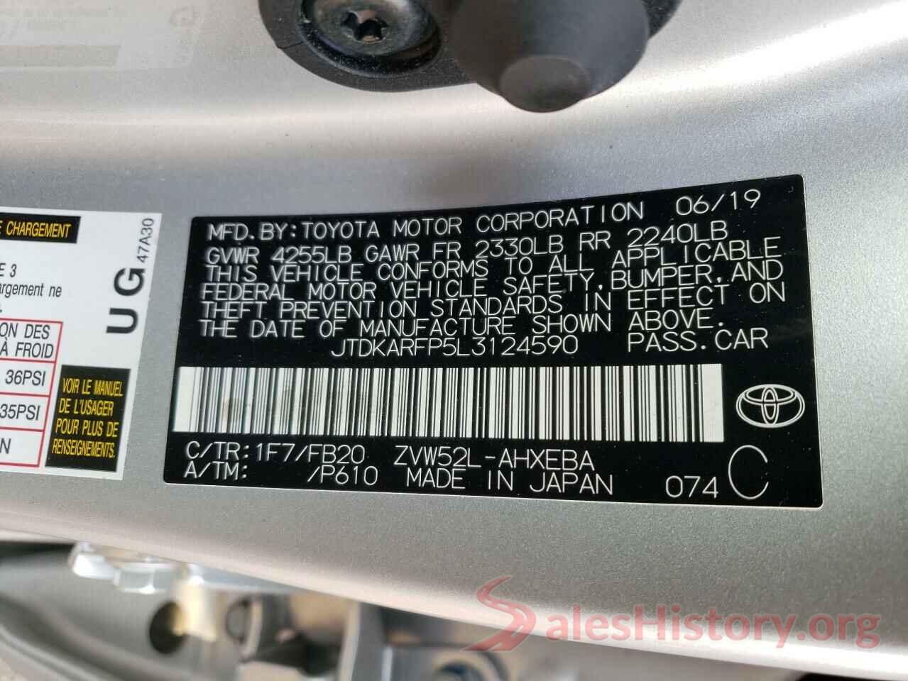 JTDKARFP5L3124590 2020 TOYOTA PRIUS