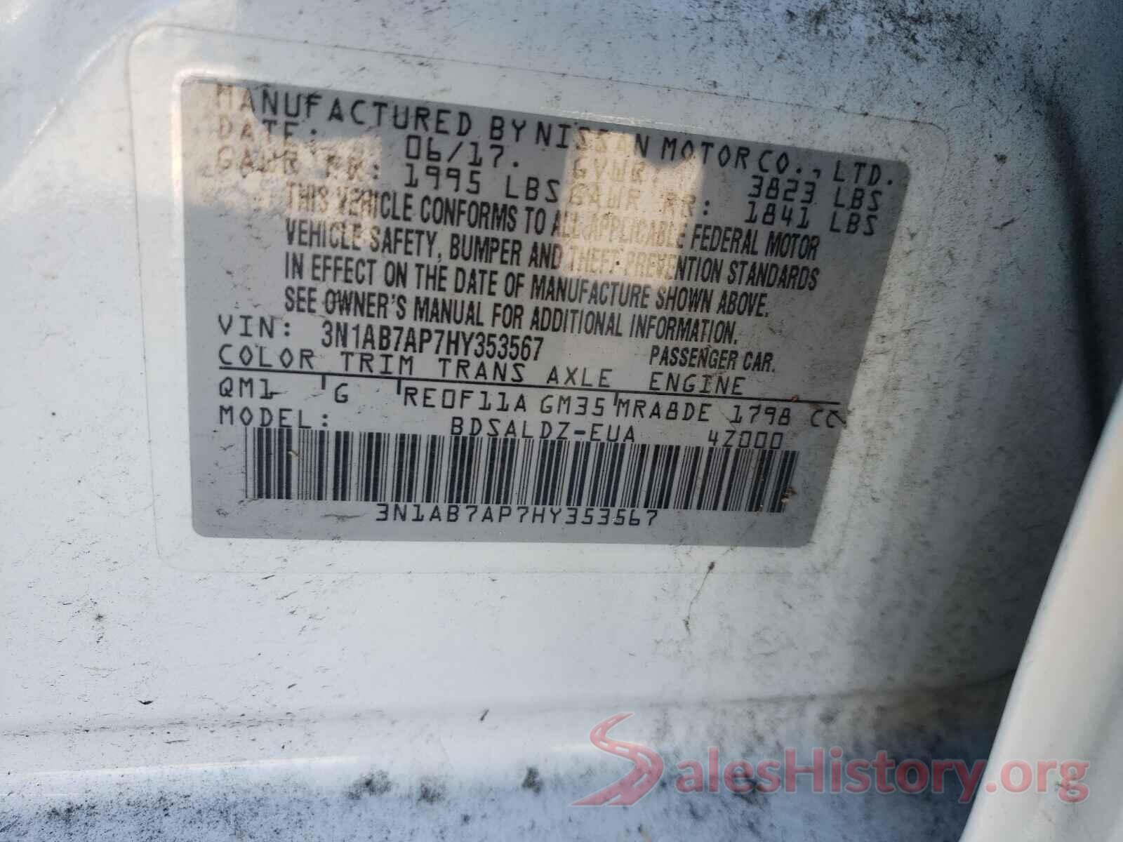 3N1AB7AP7HY353567 2017 NISSAN SENTRA