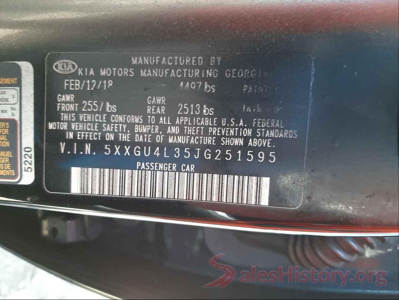 5XXGU4L35JG251595 2018 KIA OPTIMA