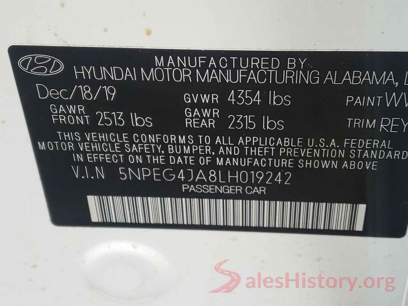 5NPEG4JA8LH019242 2020 HYUNDAI SONATA