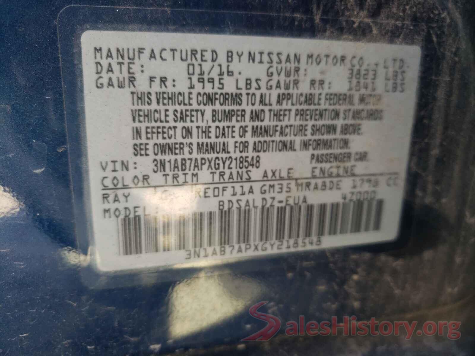 3N1AB7APXGY218548 2016 NISSAN SENTRA