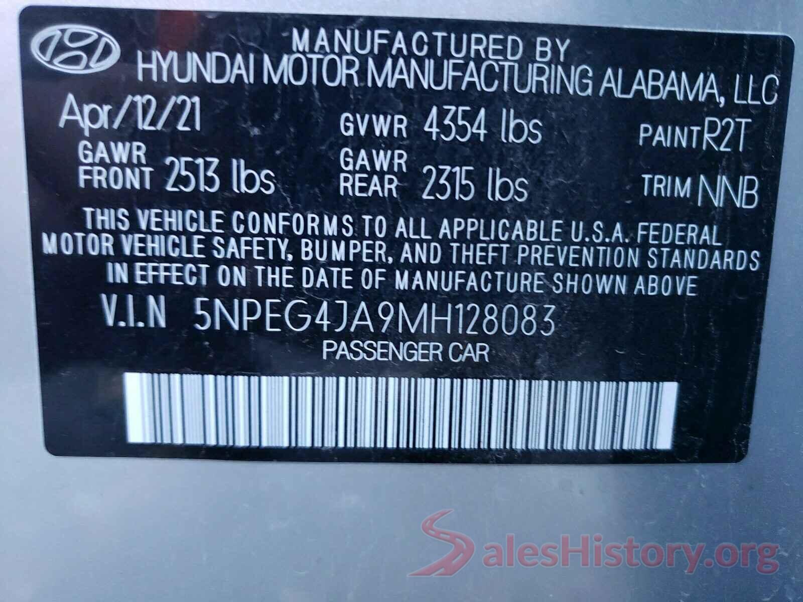 5NPEG4JA9MH128083 2021 HYUNDAI SONATA