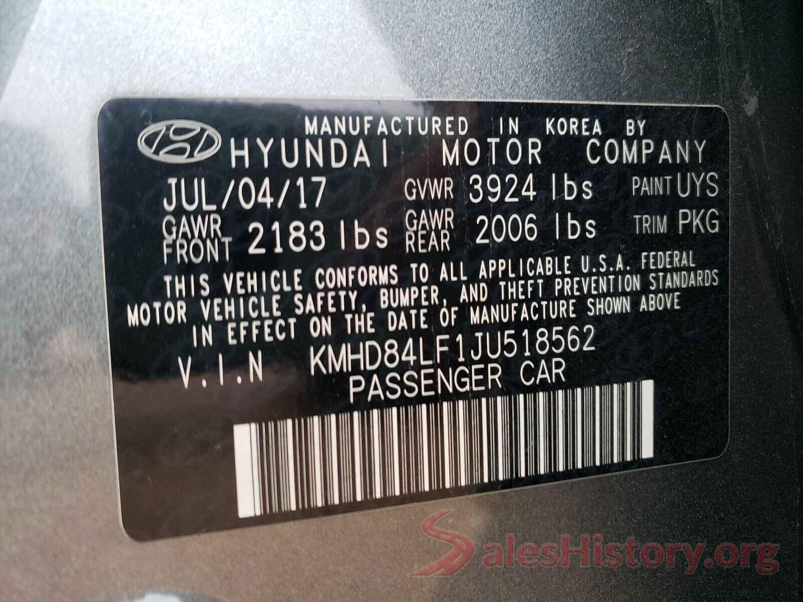 KMHD84LF1JU518562 2018 HYUNDAI ELANTRA