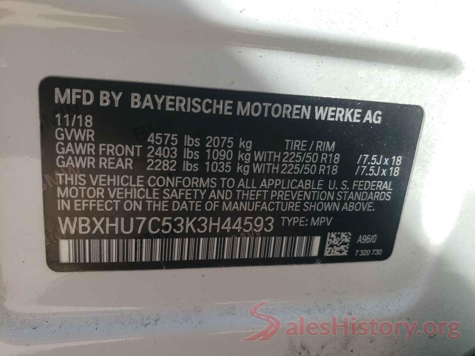 WBXHU7C53K3H44593 2019 BMW X1