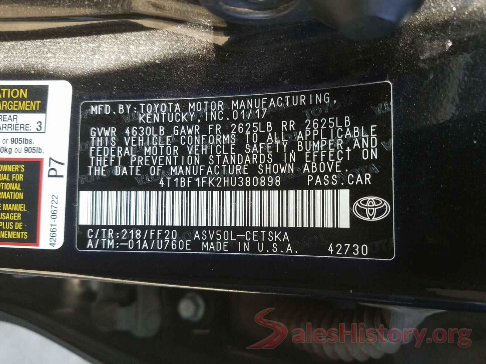 4T1BF1FK2HU380898 2017 TOYOTA CAMRY