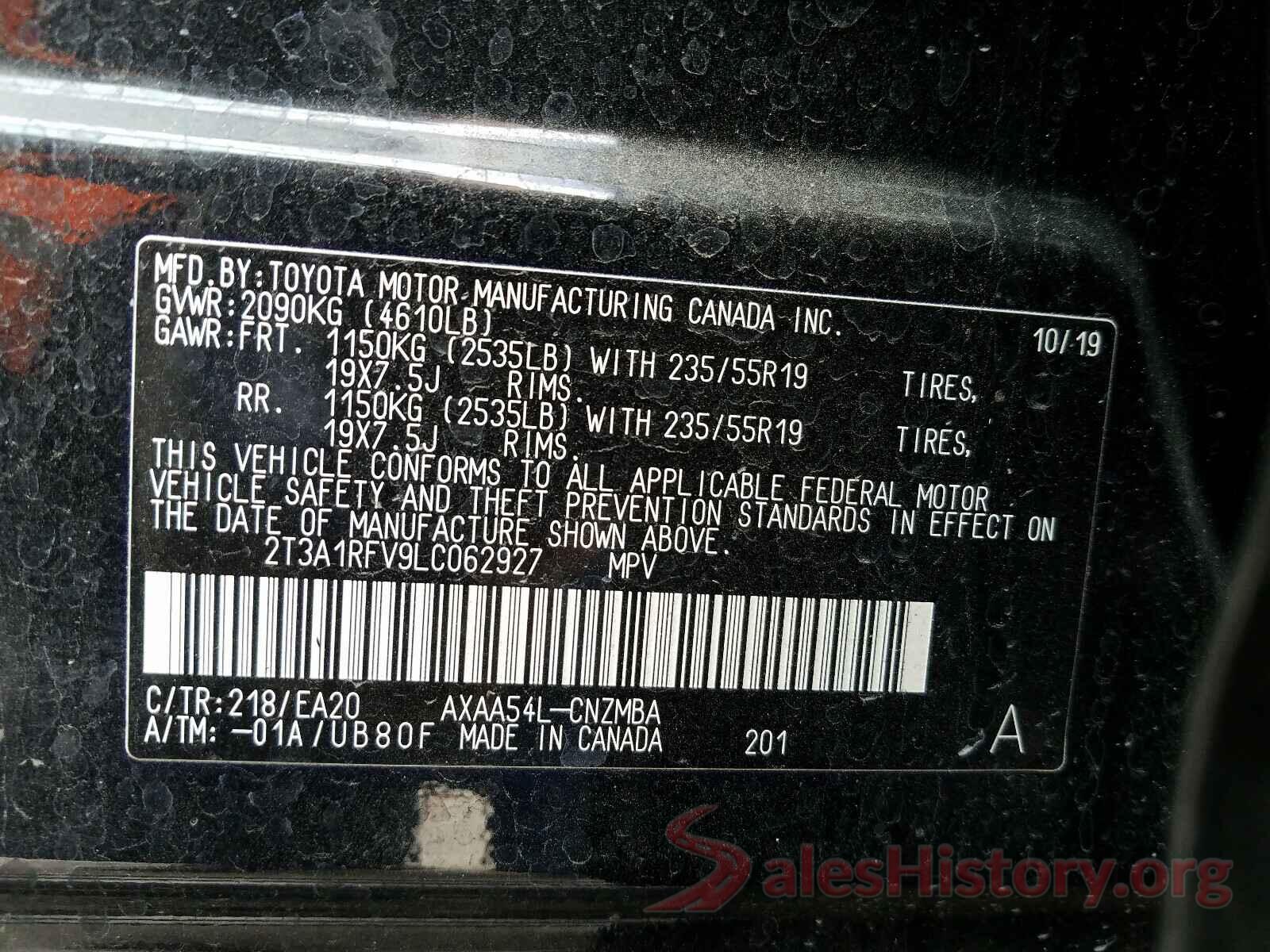 2T3A1RFV9LC062927 2020 TOYOTA RAV4