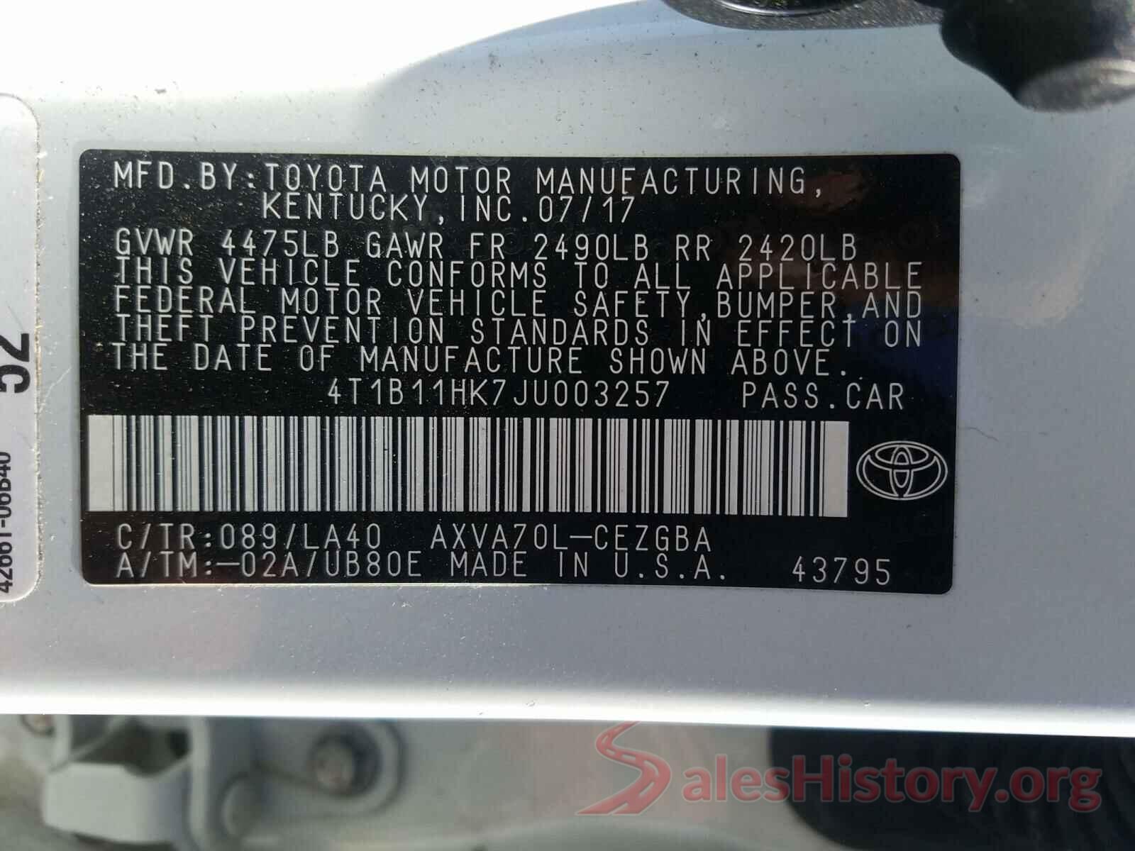 4T1B11HK7JU003257 2018 TOYOTA CAMRY