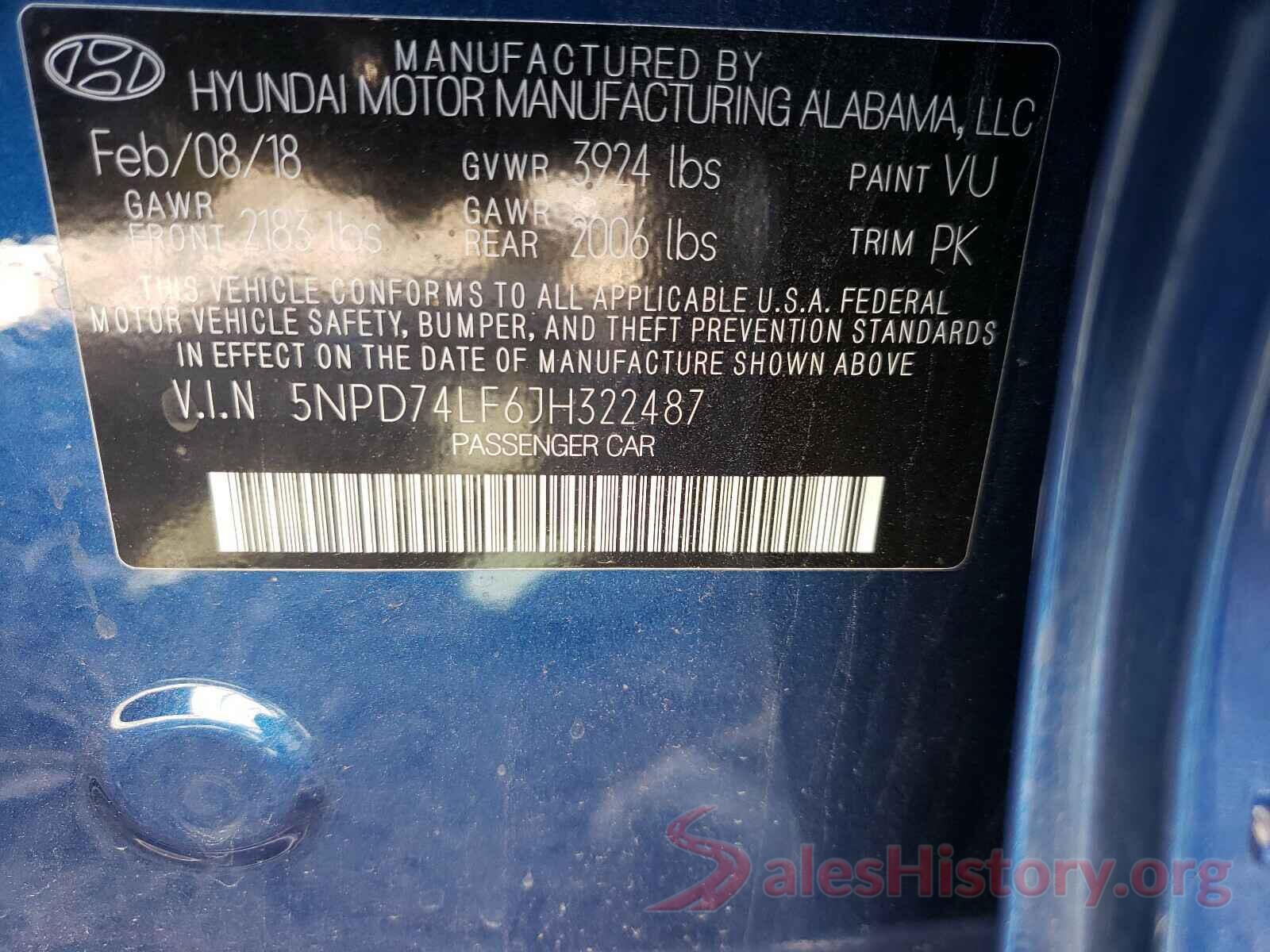 5NPD74LF6JH322487 2018 HYUNDAI ELANTRA