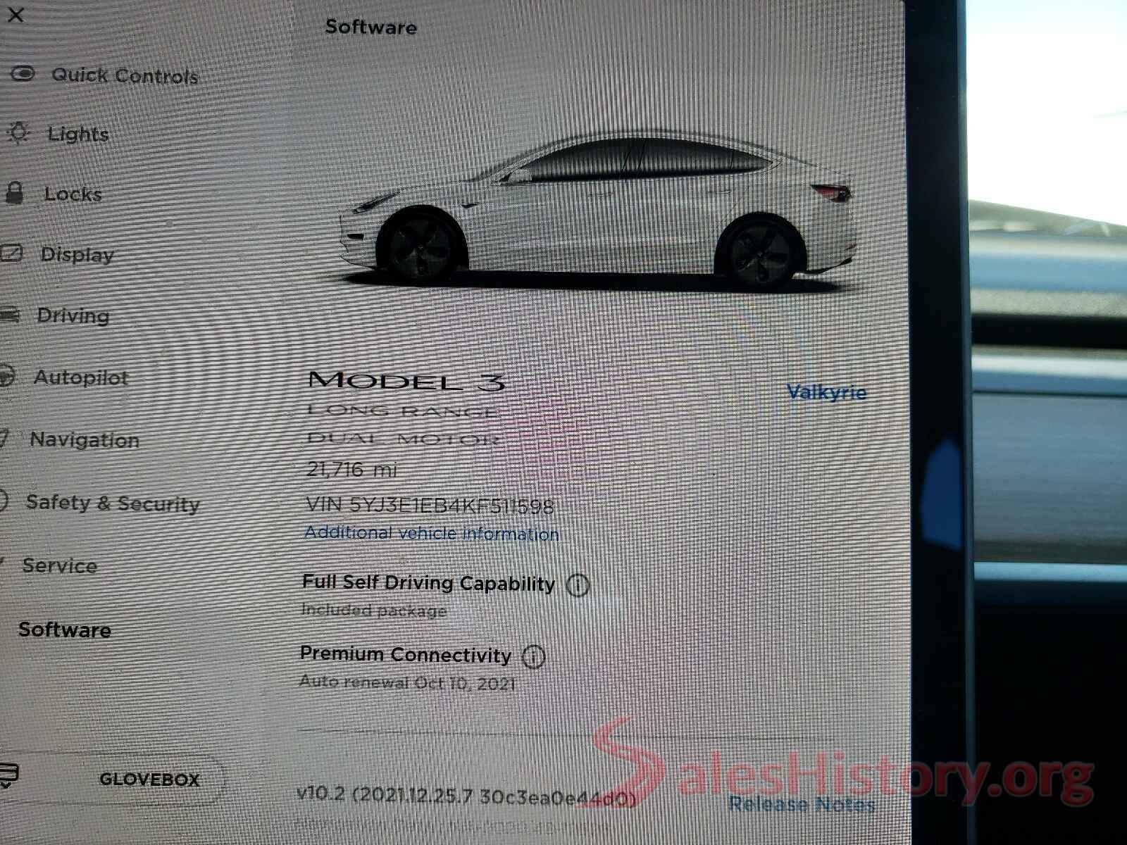 5YJ3E1EB4KF511598 2019 TESLA MODEL 3