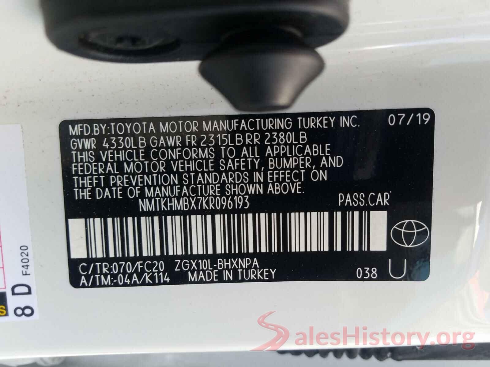 NMTKHMBX7KR096193 2019 TOYOTA C-HR