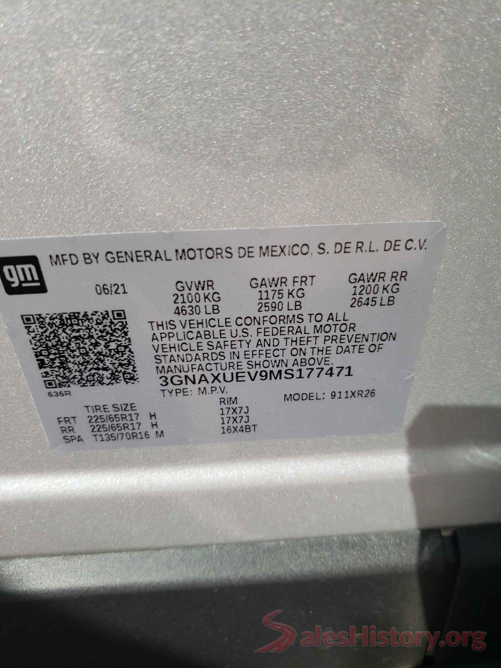 3GNAXUEV9MS177471 2021 CHEVROLET EQUINOX