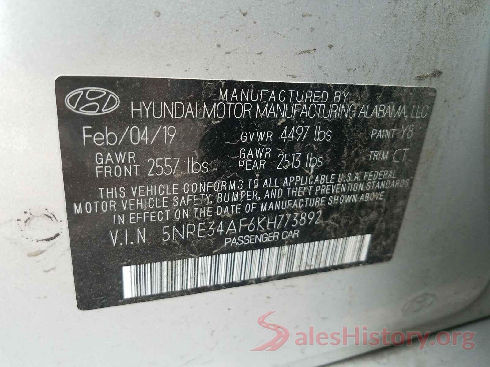 5NPE34AF6KH773892 2019 HYUNDAI SONATA