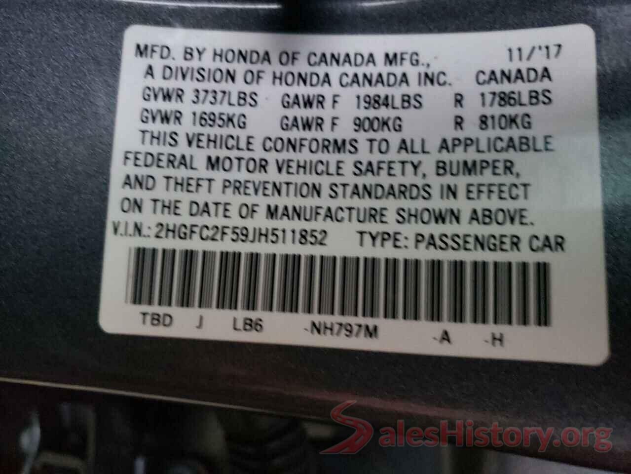 2HGFC2F59JH511852 2018 HONDA CIVIC