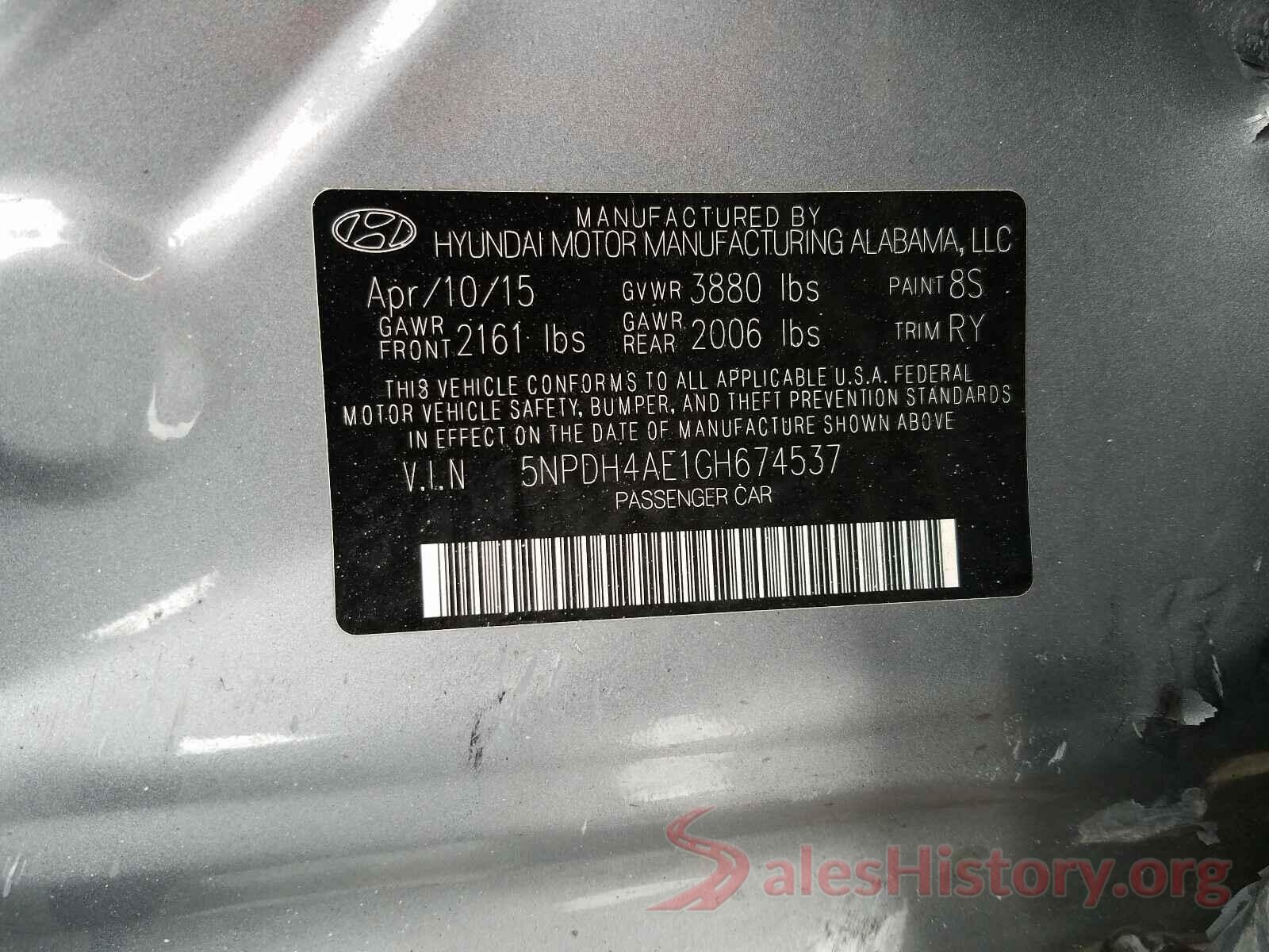 5NPDH4AE1GH674537 2016 HYUNDAI ELANTRA