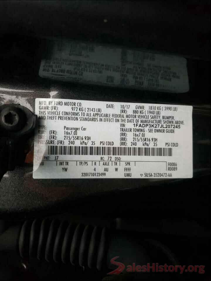 1FADP3K27JL207245 2018 FORD FOCUS