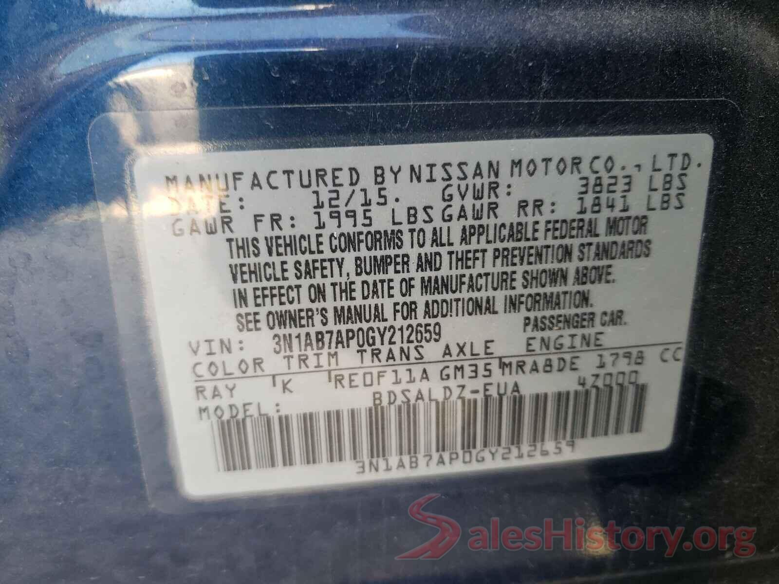 3N1AB7AP0GY212659 2016 NISSAN SENTRA