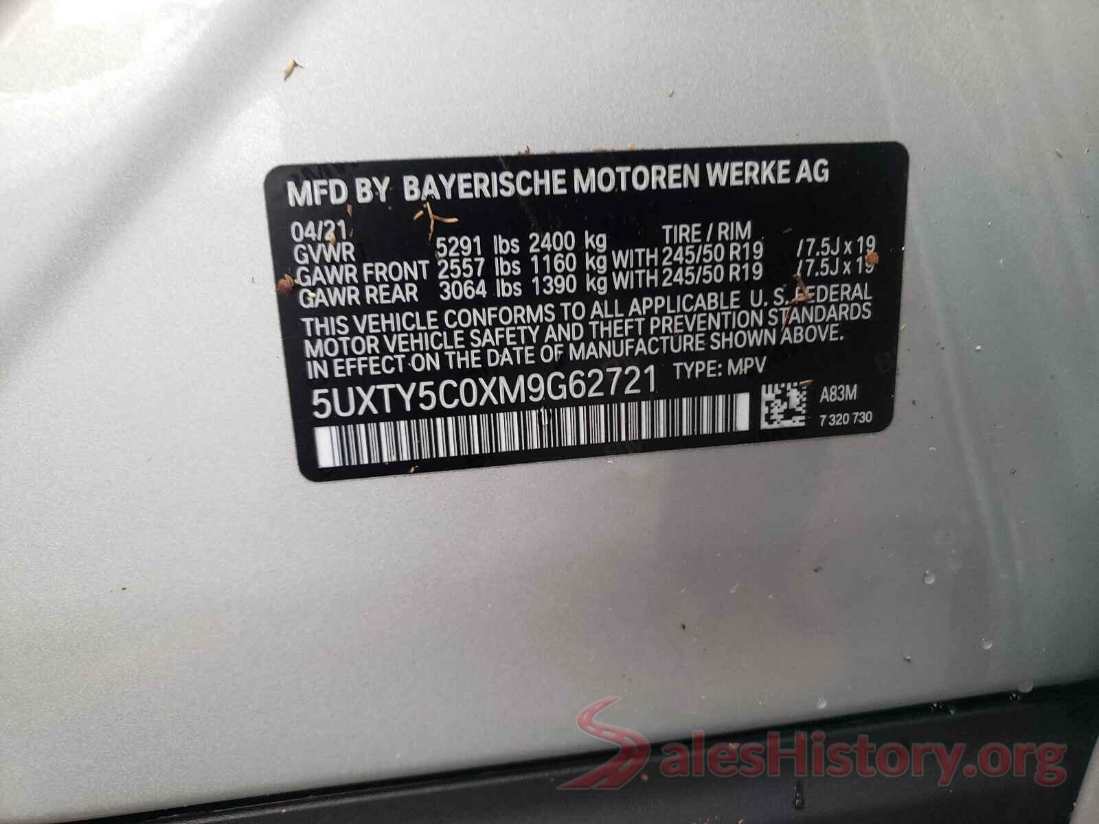 5UXTY5C0XM9G62721 2021 BMW X3