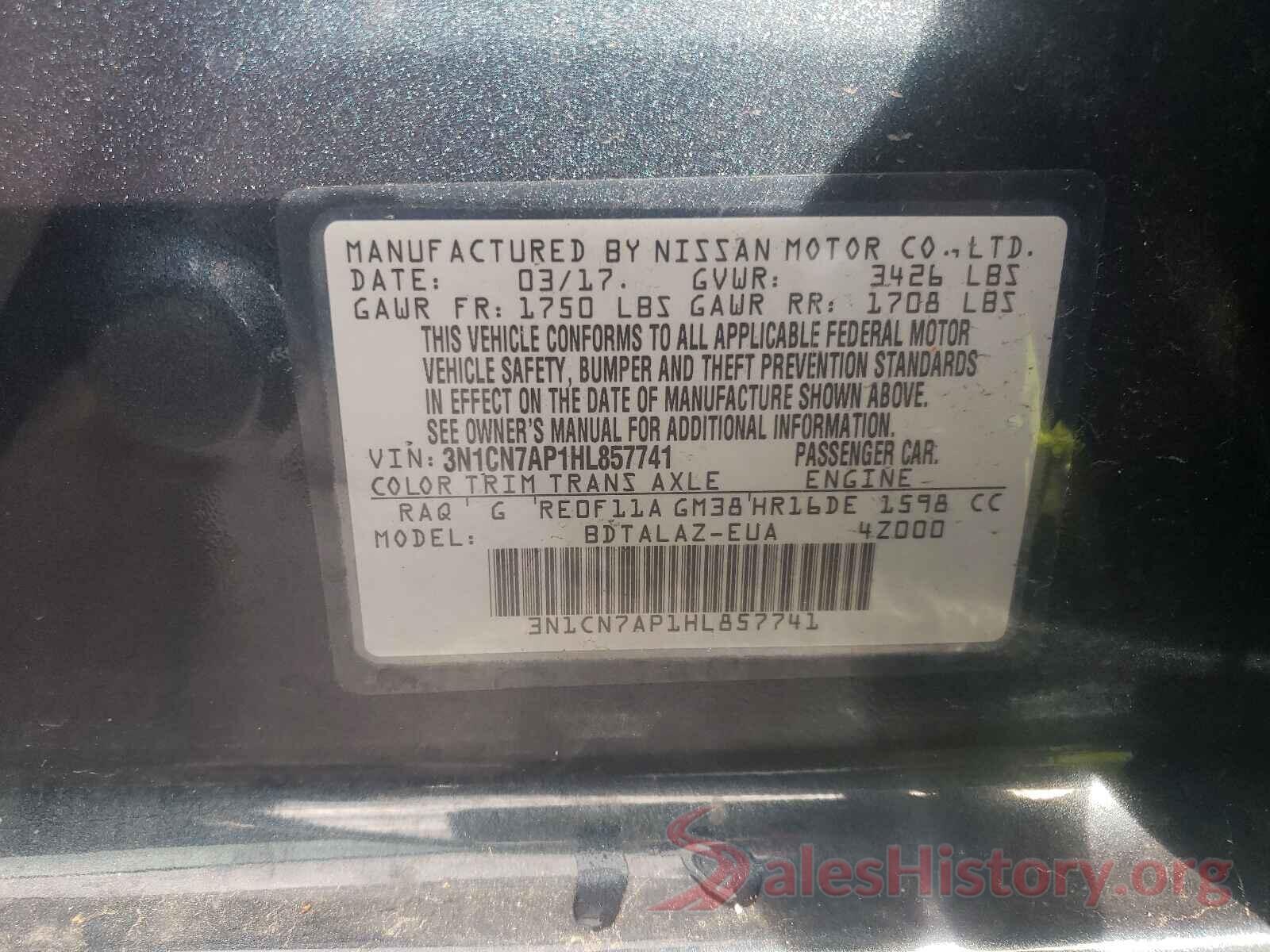 3N1CN7AP1HL857741 2017 NISSAN VERSA