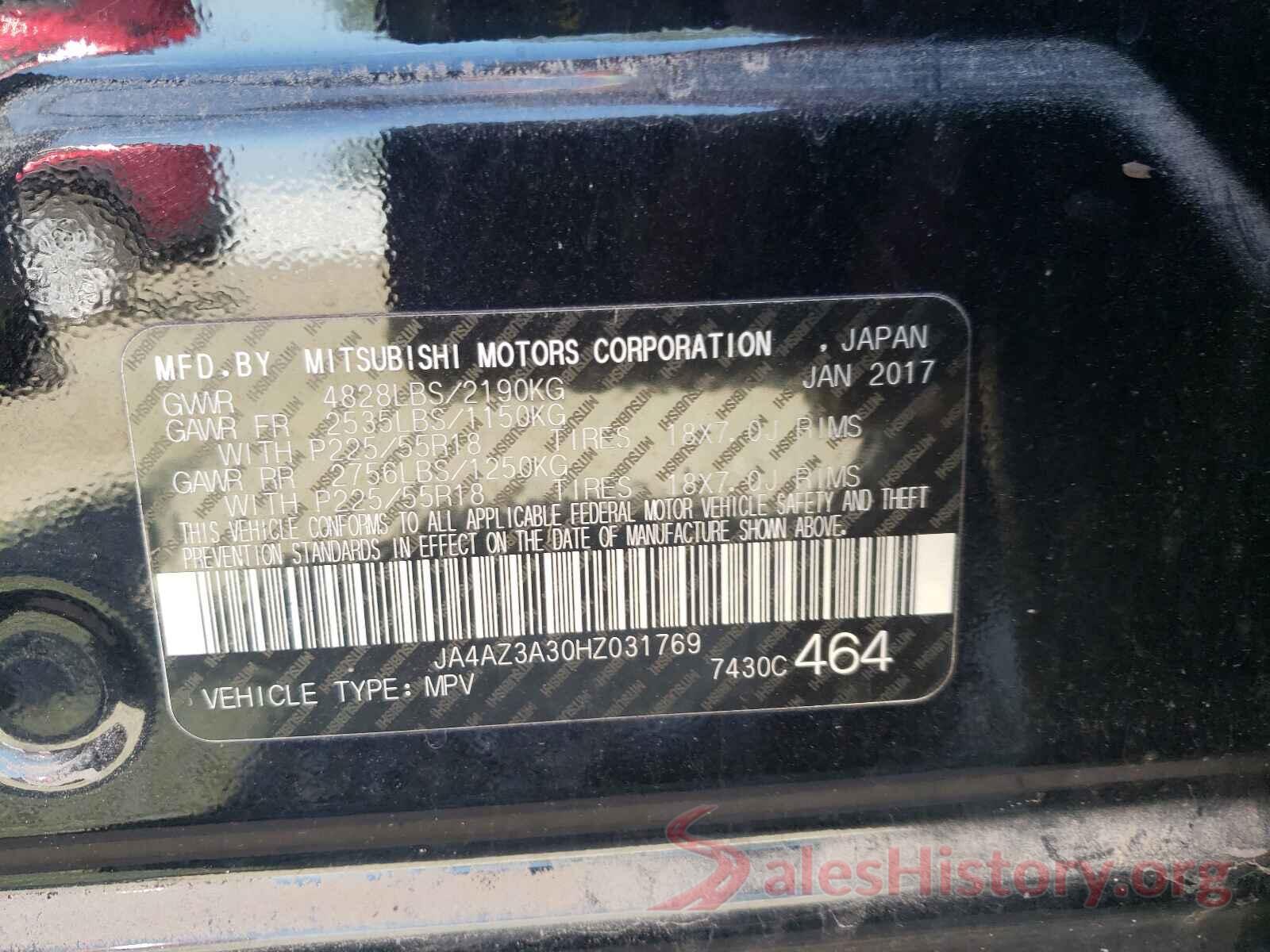 JA4AZ3A30HZ031769 2017 MITSUBISHI OUTLANDER