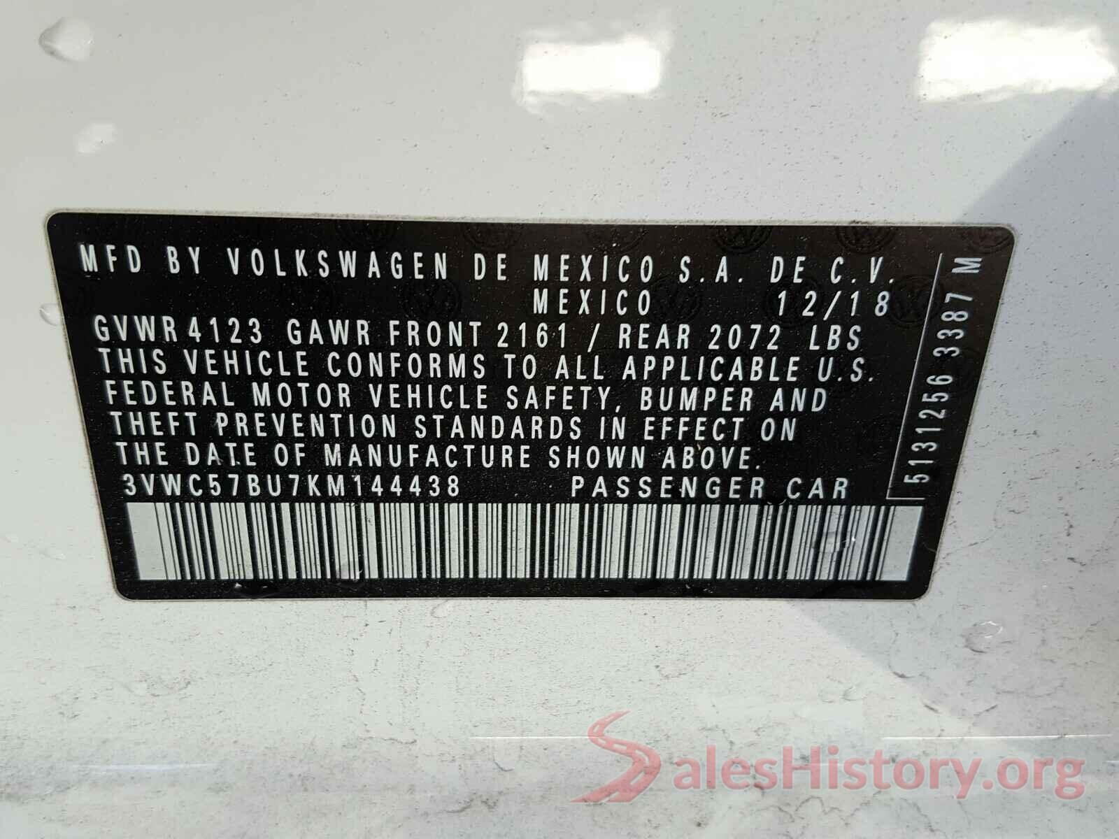 3VWC57BU7KM144438 2019 VOLKSWAGEN JETTA