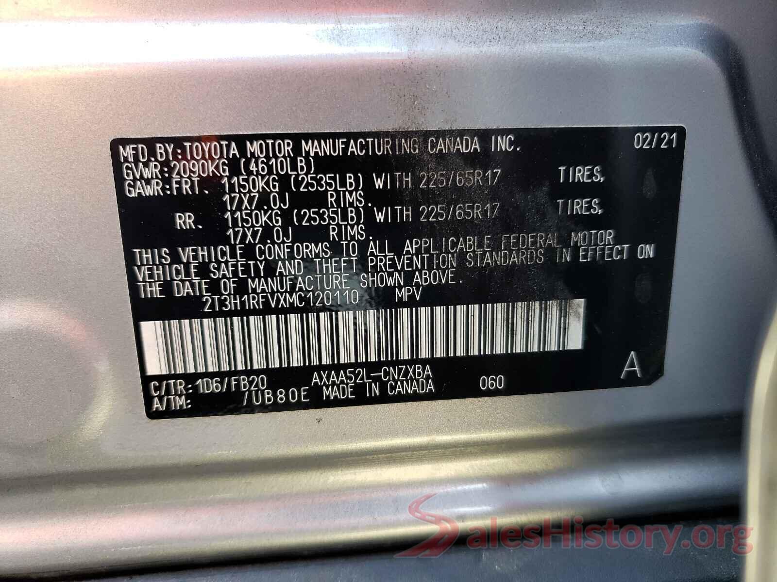 2T3H1RFVXMC120110 2021 TOYOTA RAV4