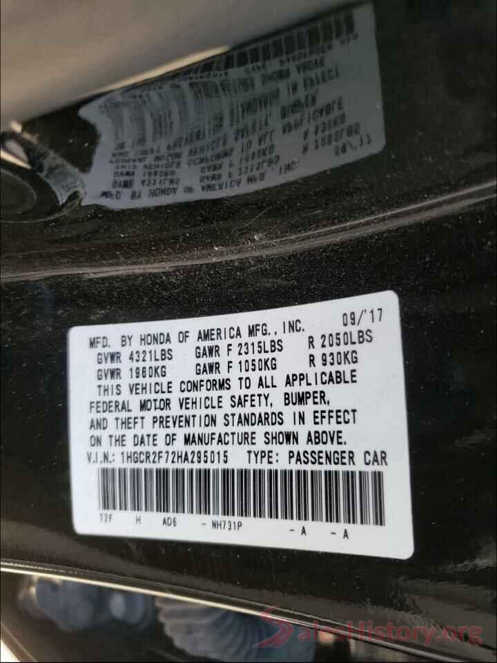 1HGCR2F72HA295015 2017 HONDA ACCORD