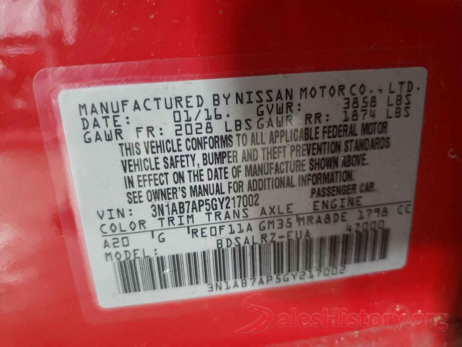 3N1AB7AP5GY217002 2016 NISSAN SENTRA