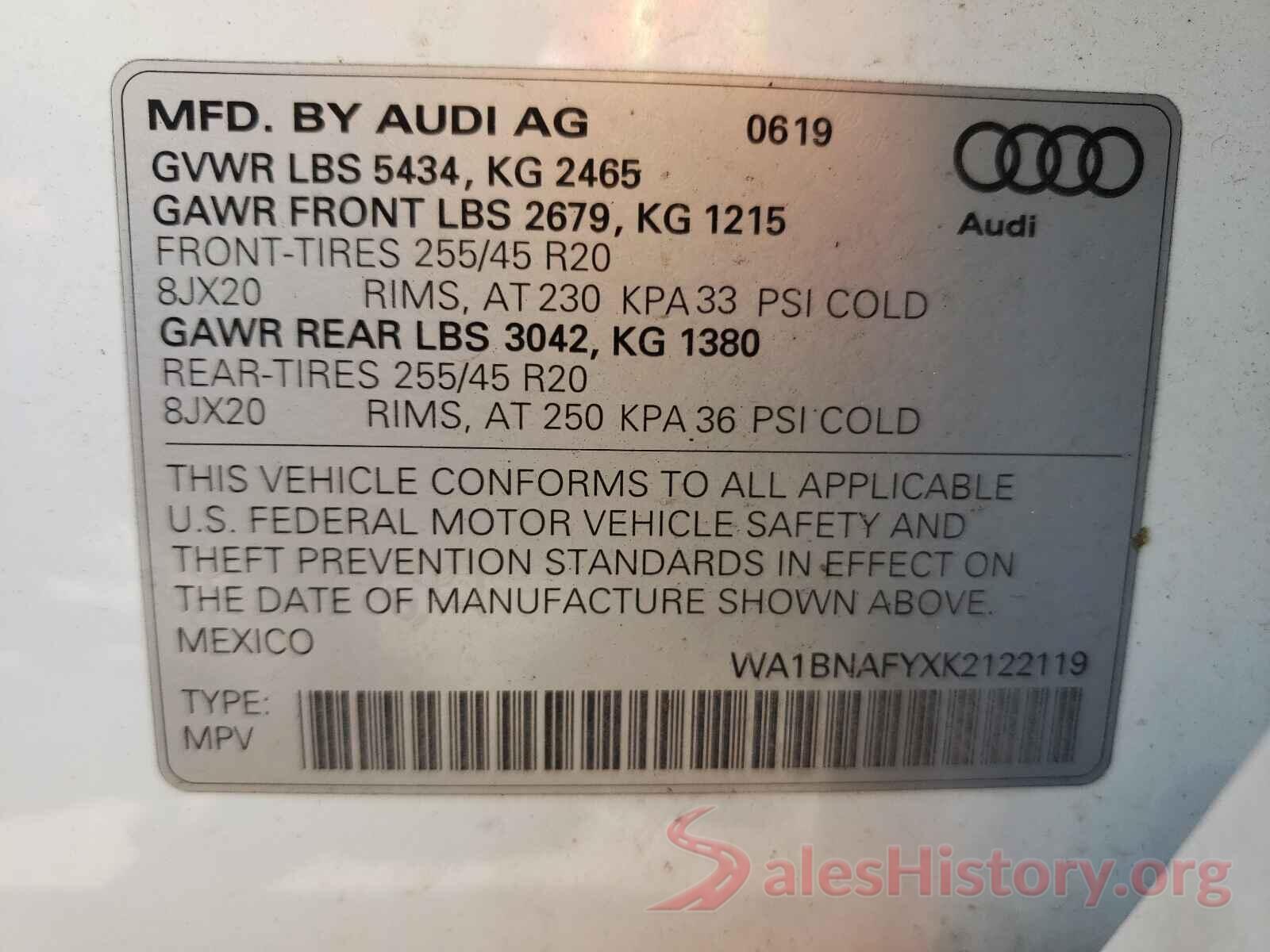 WA1BNAFYXK2122119 2019 AUDI Q5