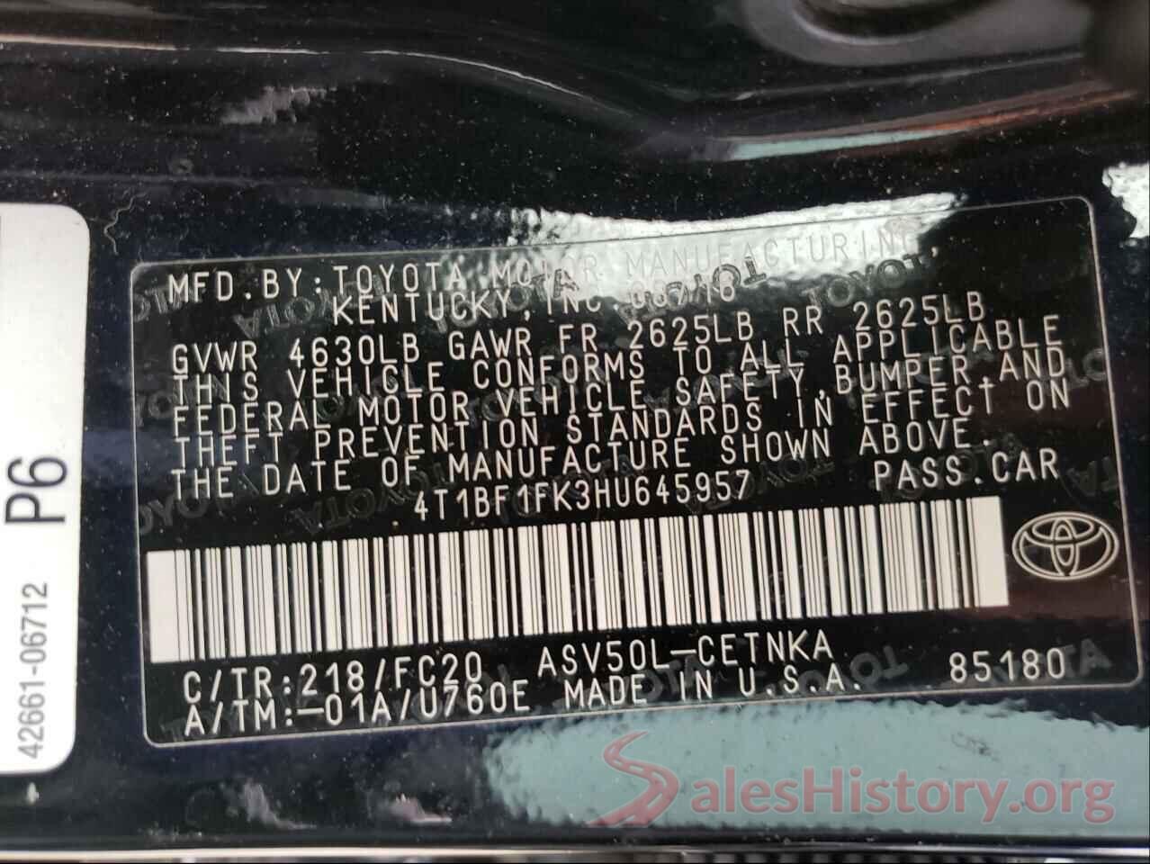 4T1BF1FK3HU645957 2017 TOYOTA CAMRY