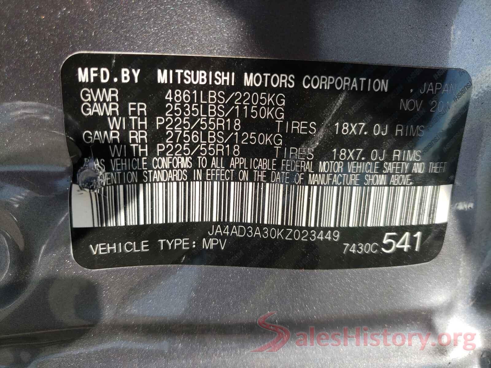 JA4AD3A30KZ023449 2019 MITSUBISHI OUTLANDER