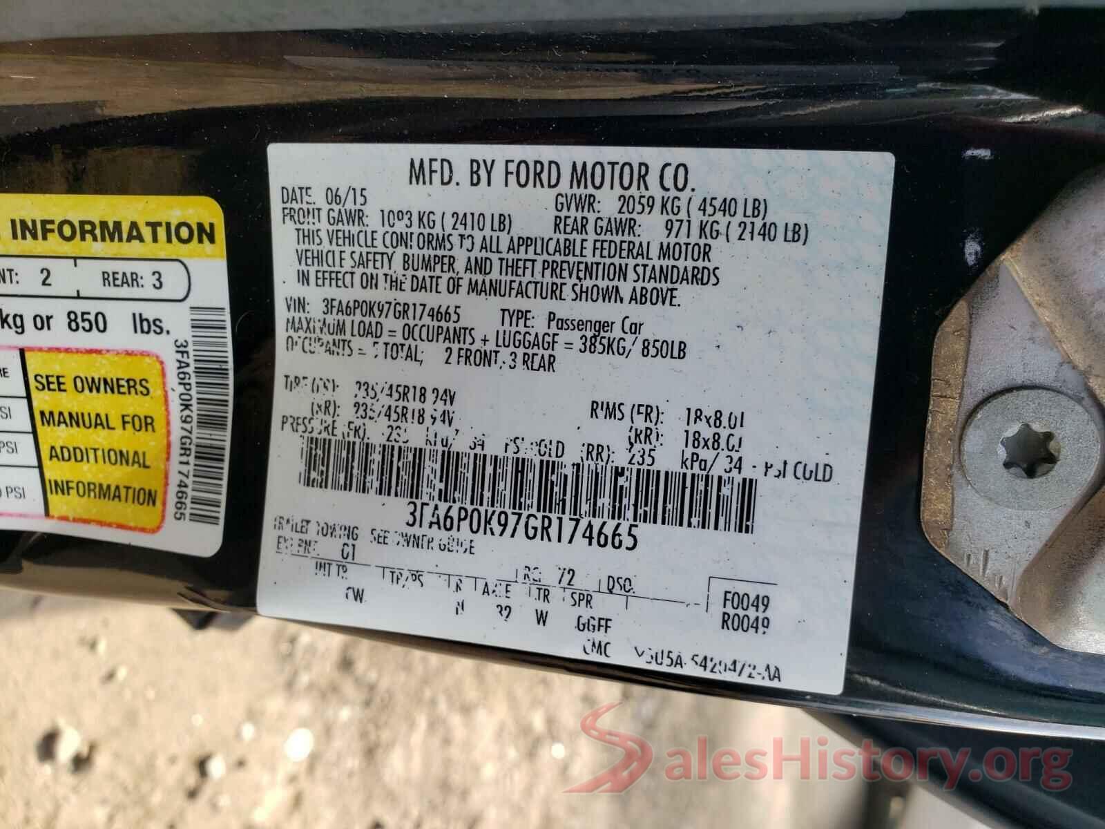 3FA6P0K97GR174665 2016 FORD FUSION