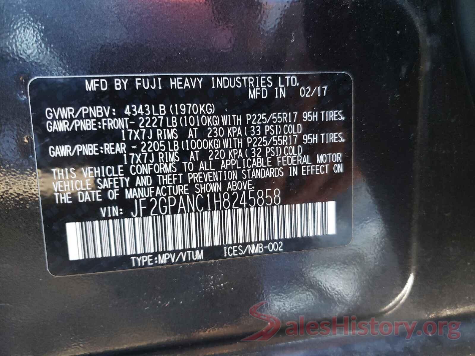 JF2GPANC1H8245858 2017 SUBARU CROSSTREK