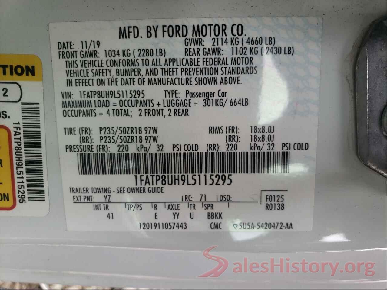 1FATP8UH9L5115295 2020 FORD MUSTANG