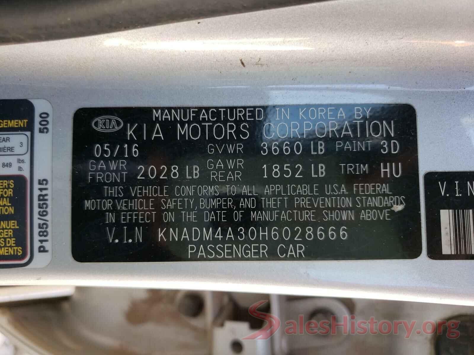 KNADM4A30H6028666 2017 KIA RIO