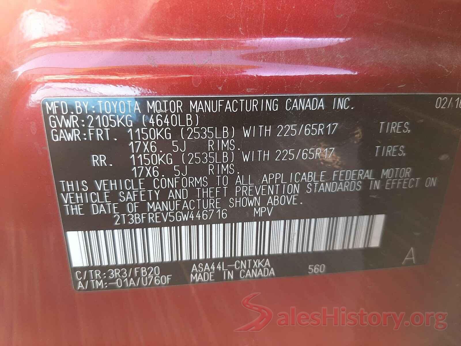 2T3BFREV5GW446716 2016 TOYOTA RAV4