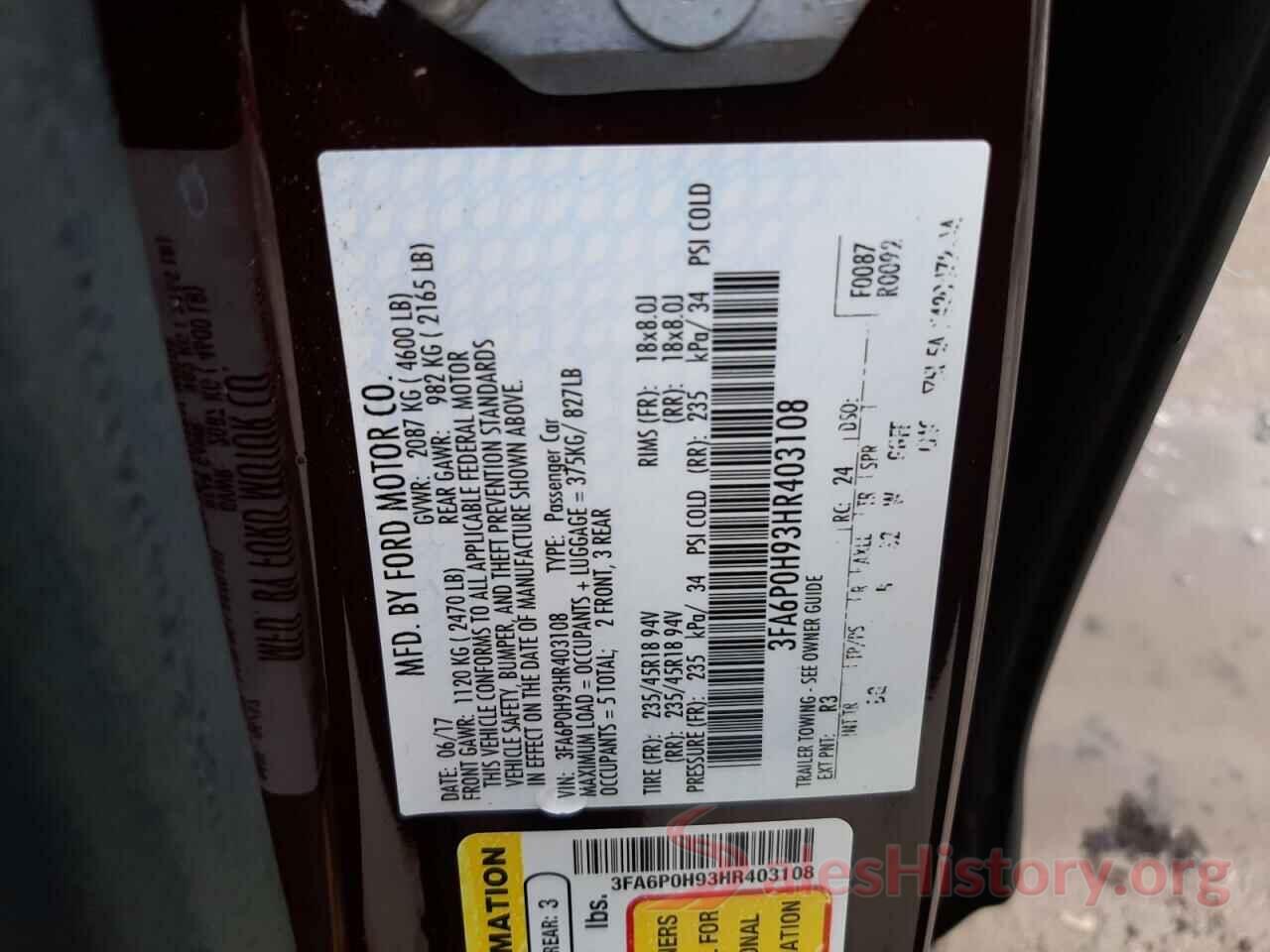 3FA6P0H93HR403108 2017 FORD FUSION