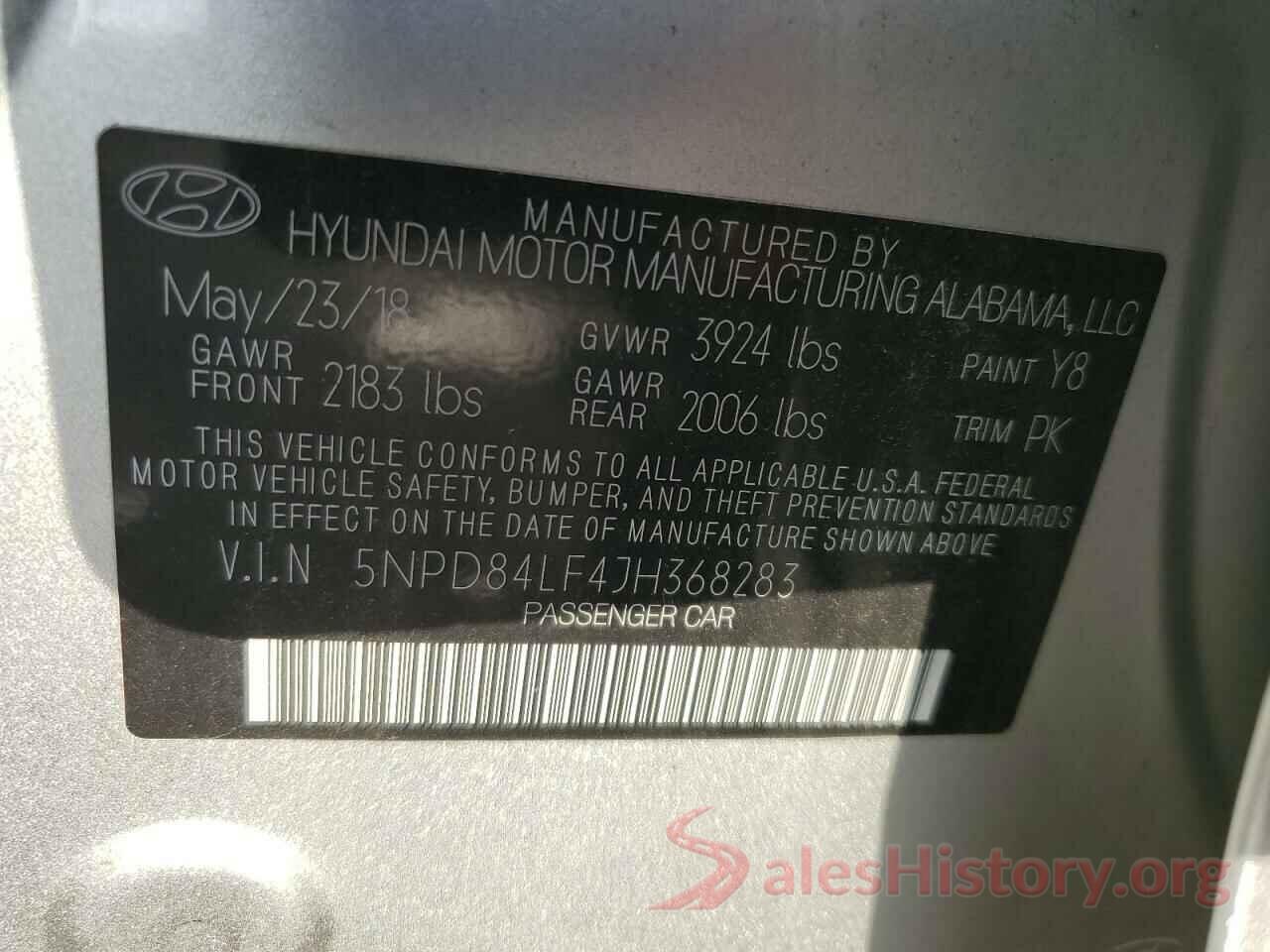 5NPD84LF4JH368283 2018 HYUNDAI ELANTRA