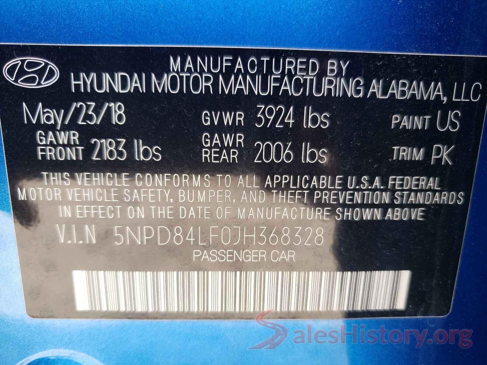 5NPD84LF0JH368328 2018 HYUNDAI ELANTRA