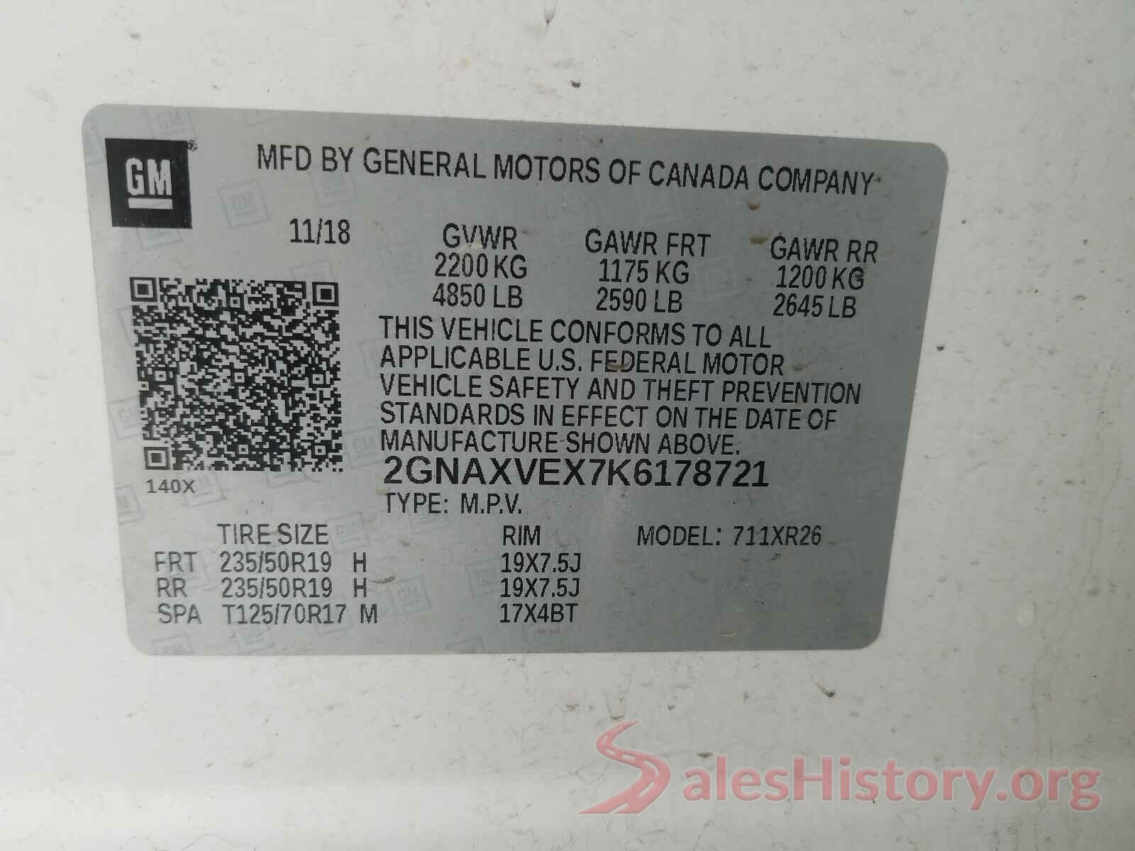 2GNAXVEX7K6178721 2019 CHEVROLET EQUINOX