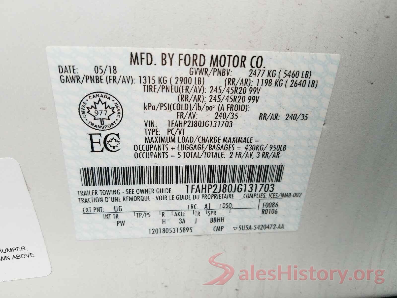 1FAHP2J80JG131703 2018 FORD TAURUS