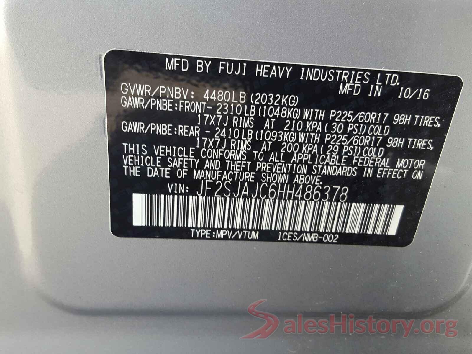 JF2SJAJC6HH486378 2017 SUBARU FORESTER