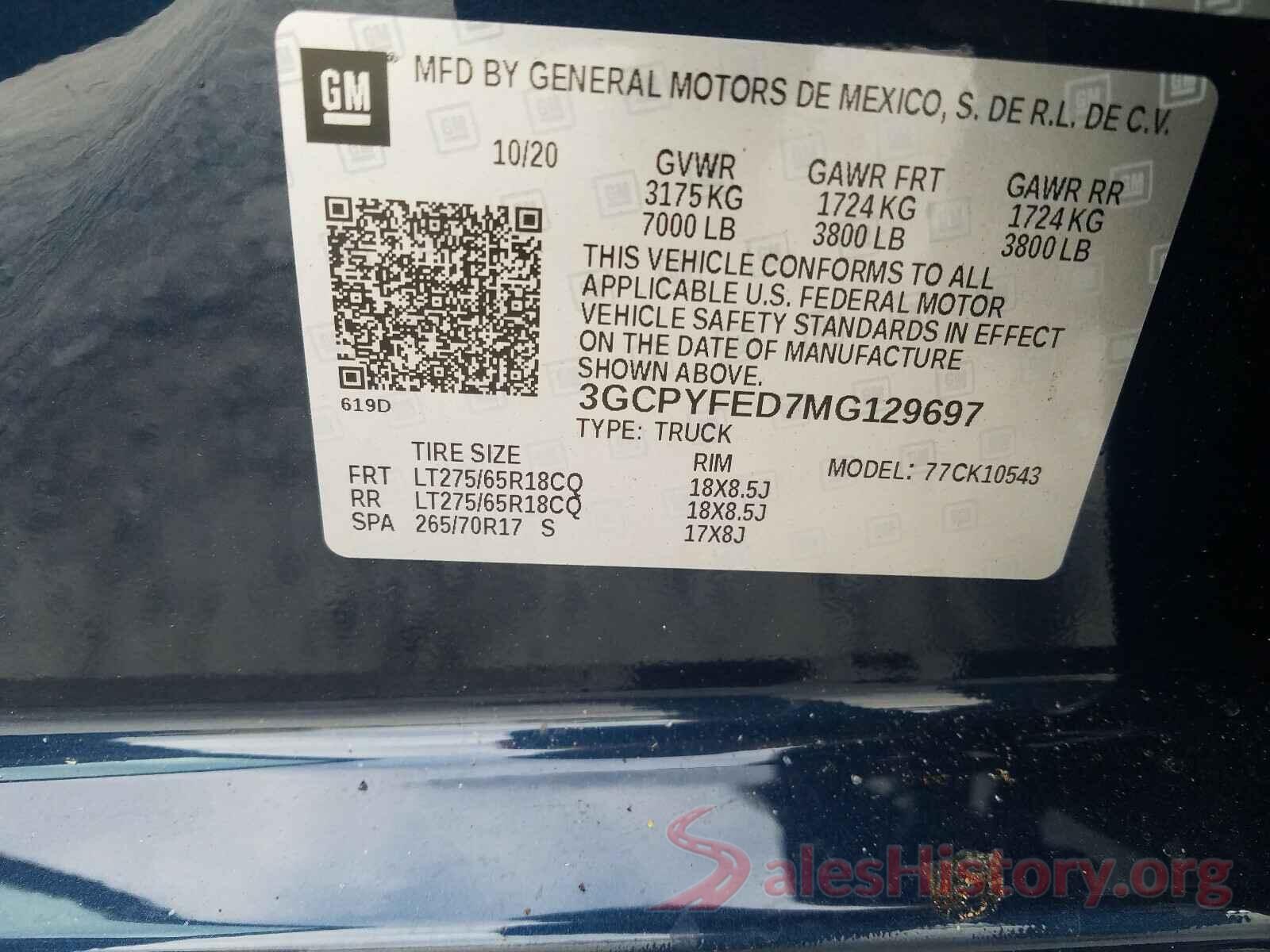 3GCPYFED7MG129697 2021 CHEVROLET SILVERADO