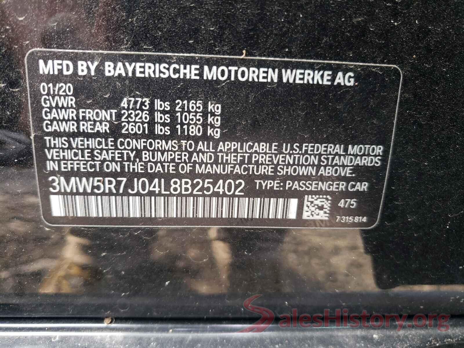 3MW5R7J04L8B25402 2020 BMW 3 SERIES